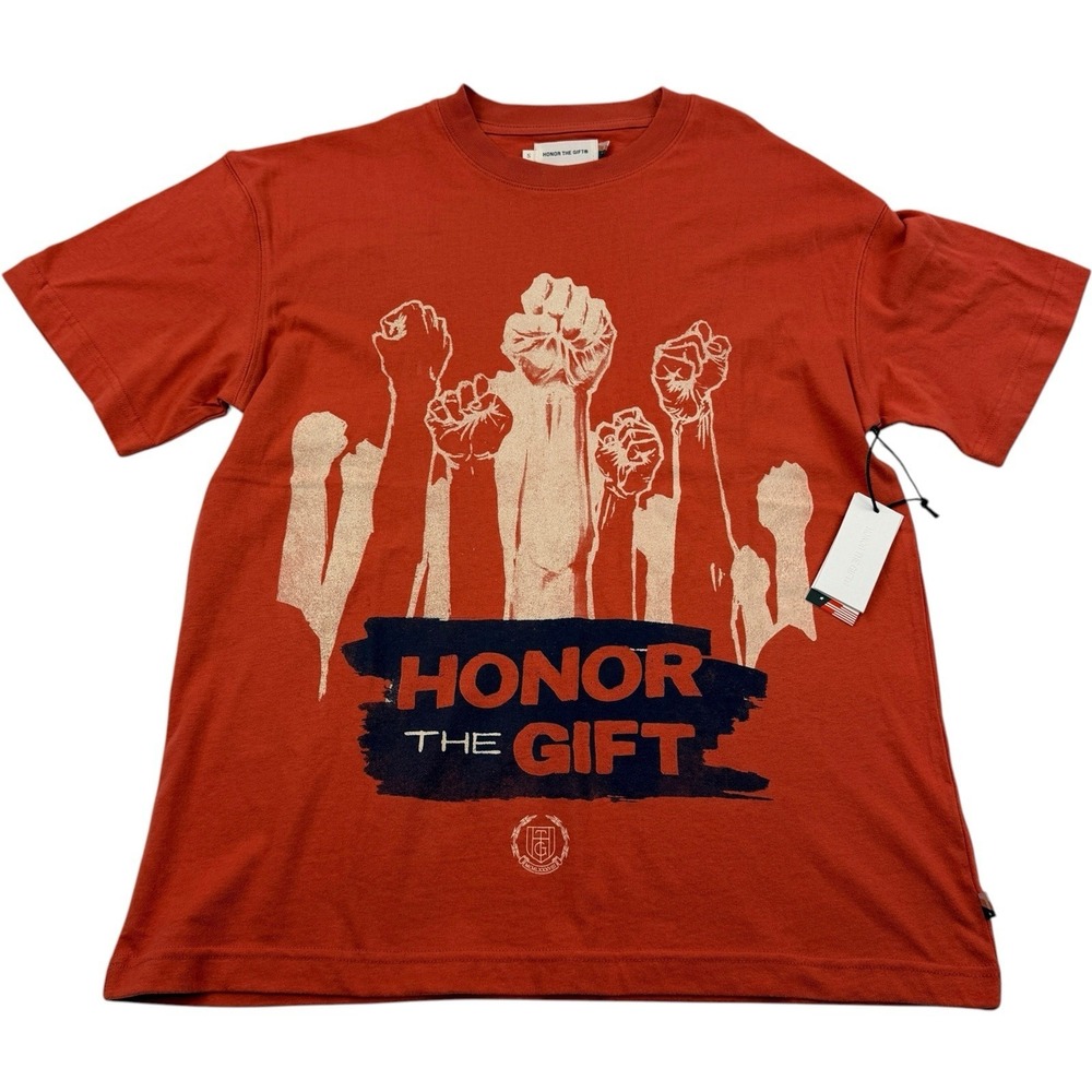 Honor the Gift Dignity Graphic T-Shirt Brick Orange Cotton Men's Size Small‎ NWT - Picture 2 of 10